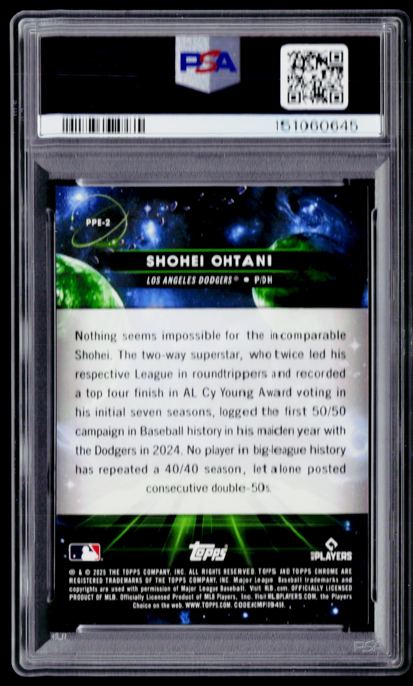 2025 Topps Chrome Cosmic #PPE-2 Shohei Ohtani Planetary Pursuit Earth PSA 9