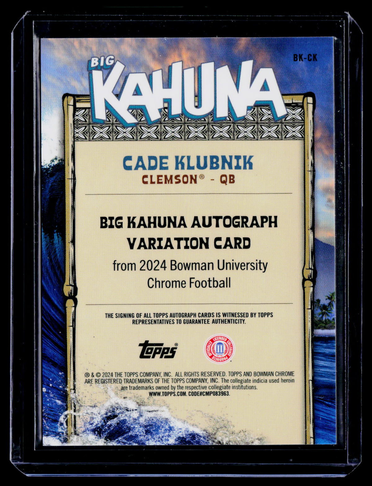 2024 Bowman University Chrome #BK-CK Cade Klubnik Big Kahuna Auto