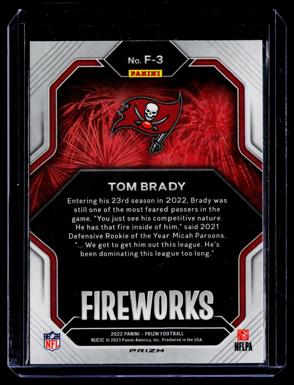 2022 Panini Prizm #F-3 Tom Brady Fireworks Prizms No Huddle