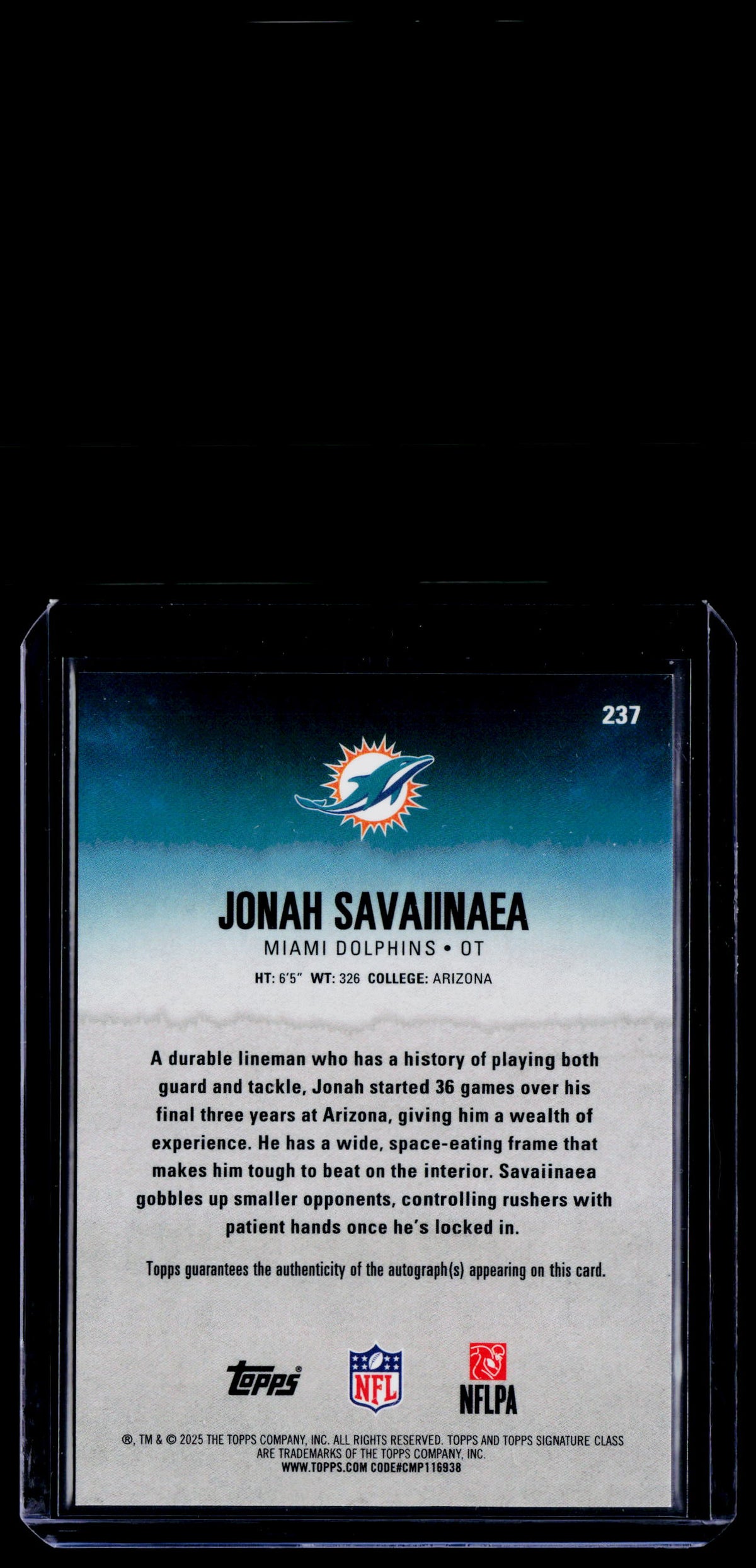 2025 Topps Signature Class #237 Jonah Savaiinaea Autographs Blue #/5