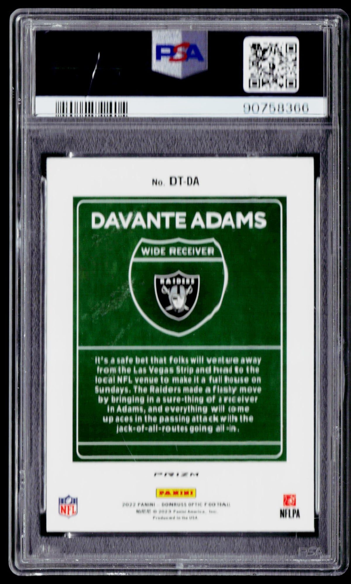 2022 Donruss #DT-DA Davante Adams Downtown! PSA 9