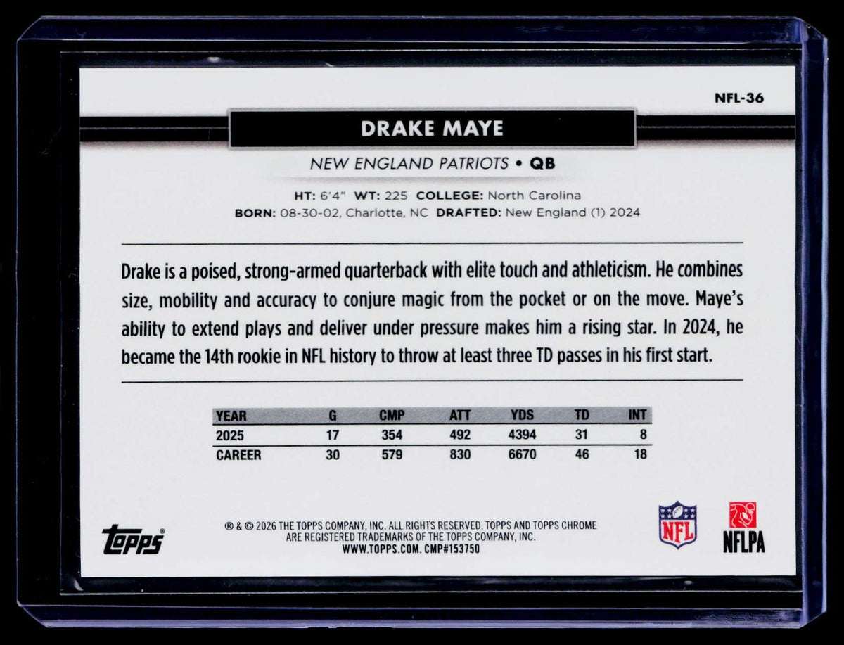 2026 Topps Chrome National Convention #NFL-36 Drake Maye Gold Refractor #/50
