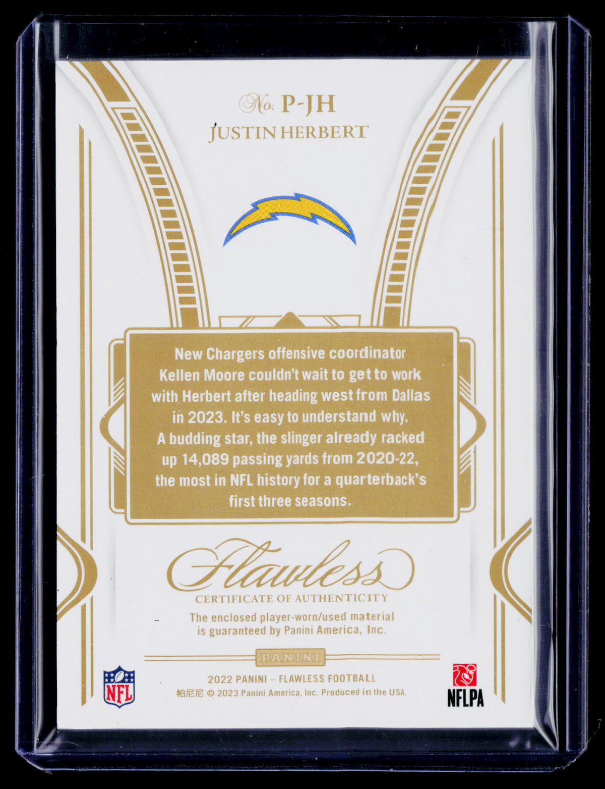 2022 Panini Flawless #P-JH Justin Herbert Patches Sapphire #/10