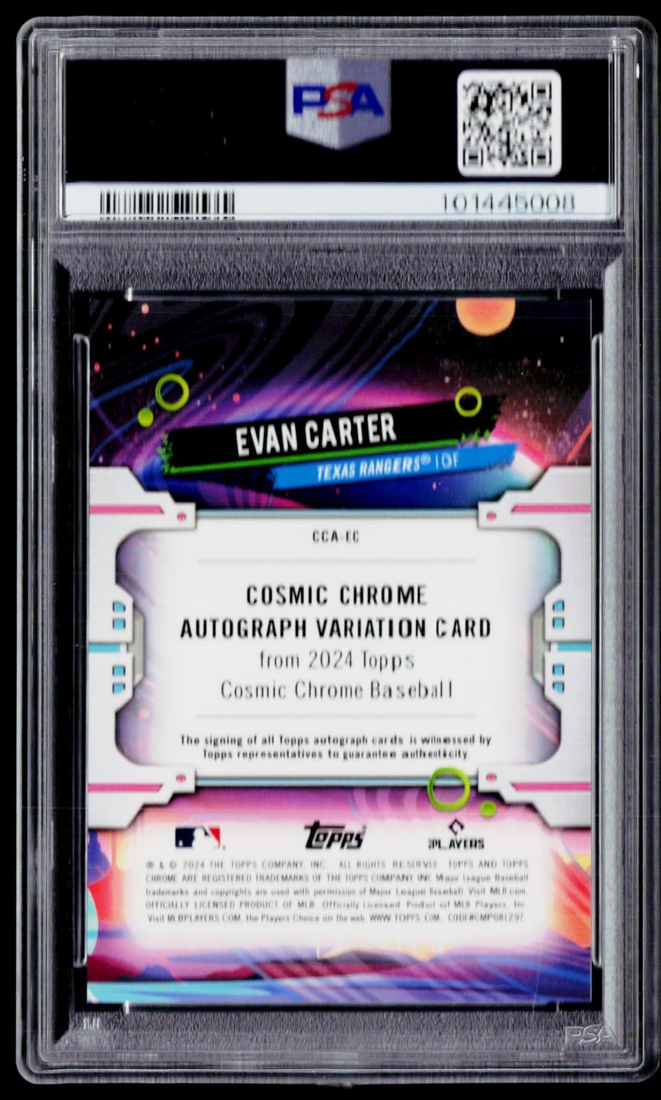 2024 Topps Chrome Cosmic #CCA-EC Evan Carter Autograph PSA Gem 10 / Auto 10