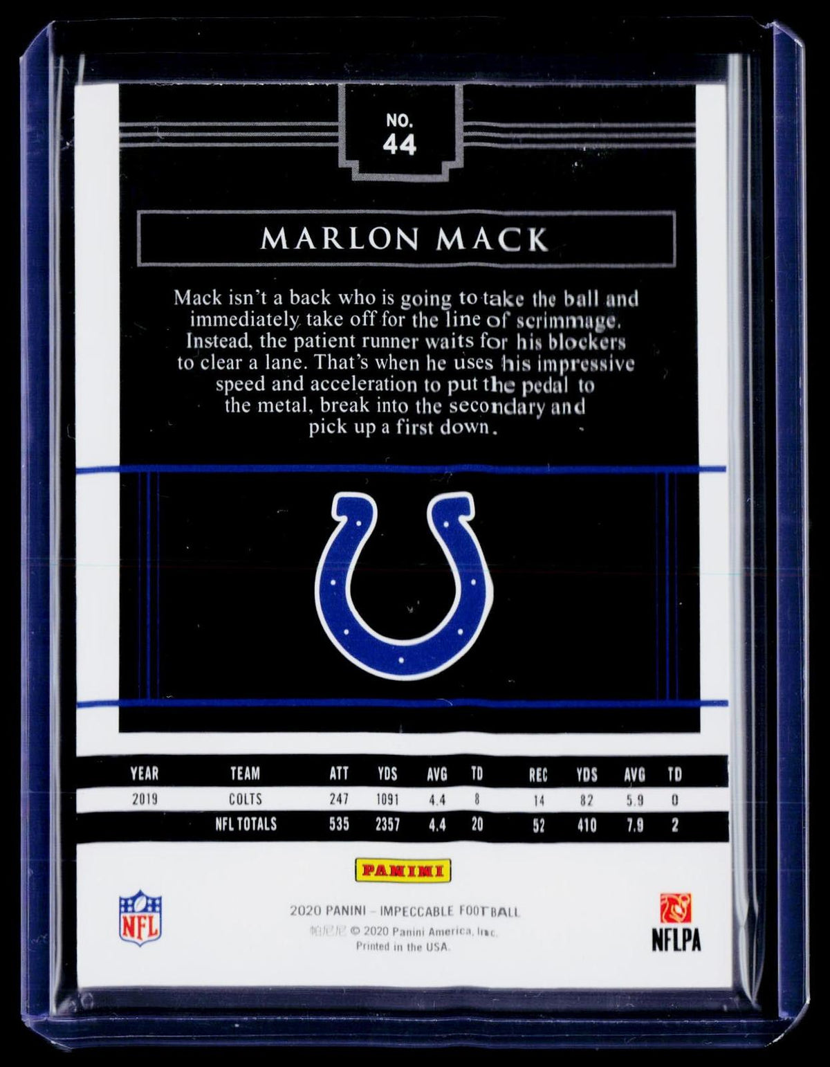 2020 Panini Impeccable #44 Marlon Mack Gold #/10