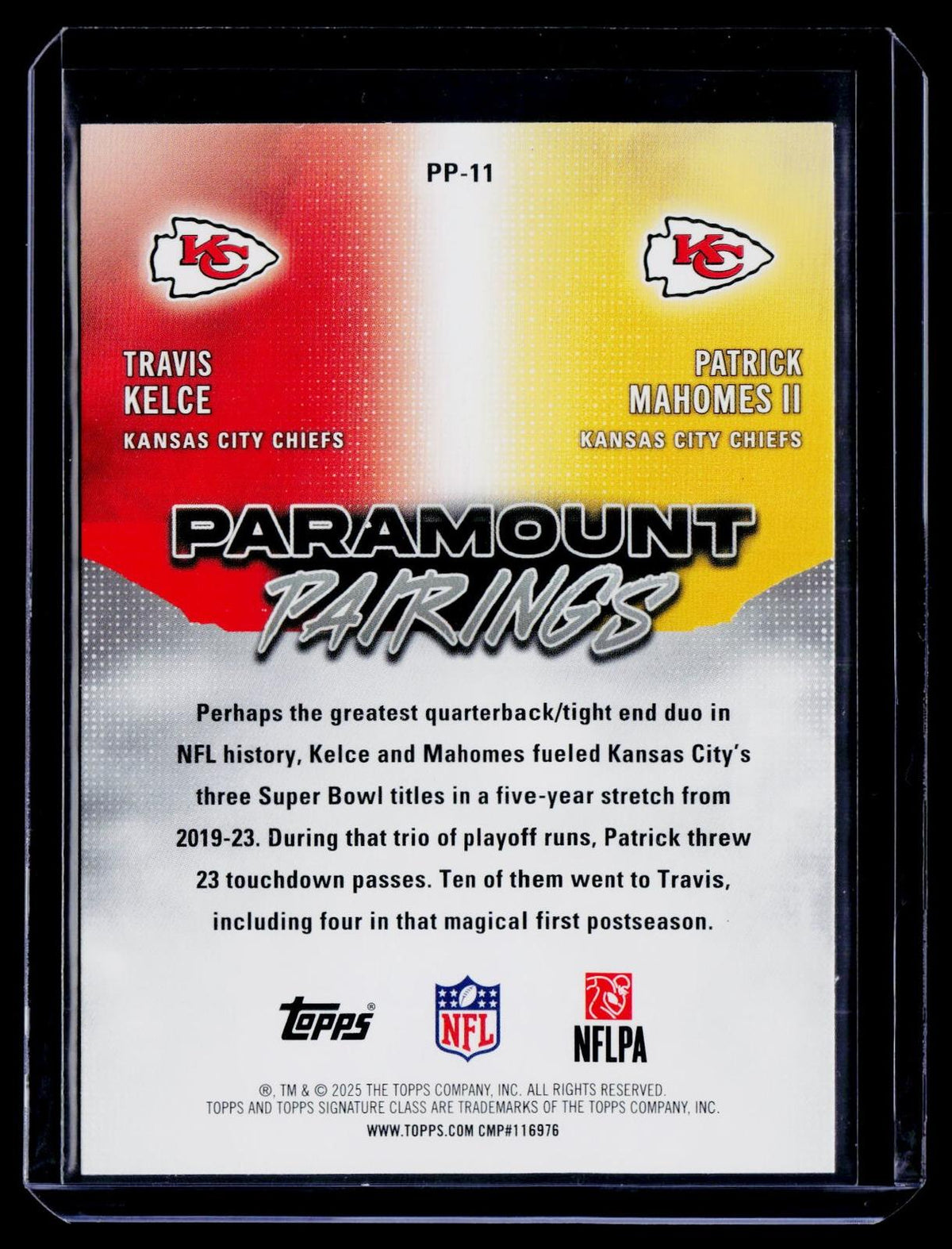 2025 Signature Class #PP-11 Patrick Mahomes II / Travis Kelce Purple #/100