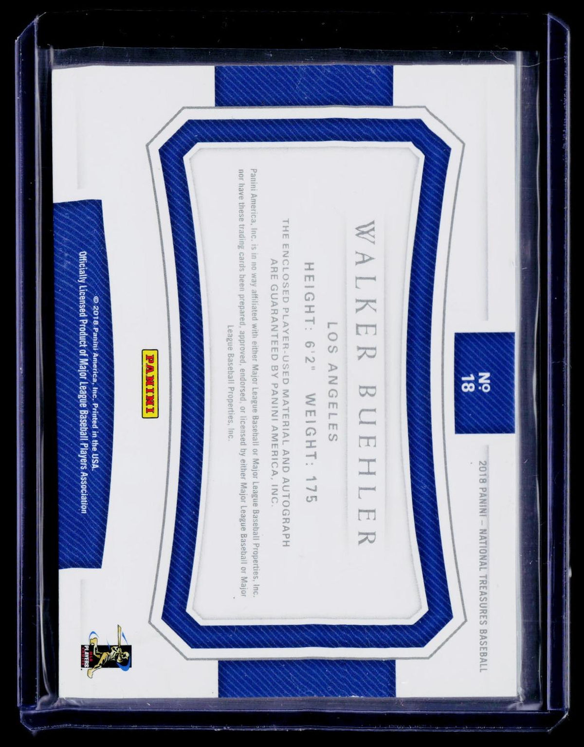 2018 Panini National Treasures #18 Walker Buehler #/99