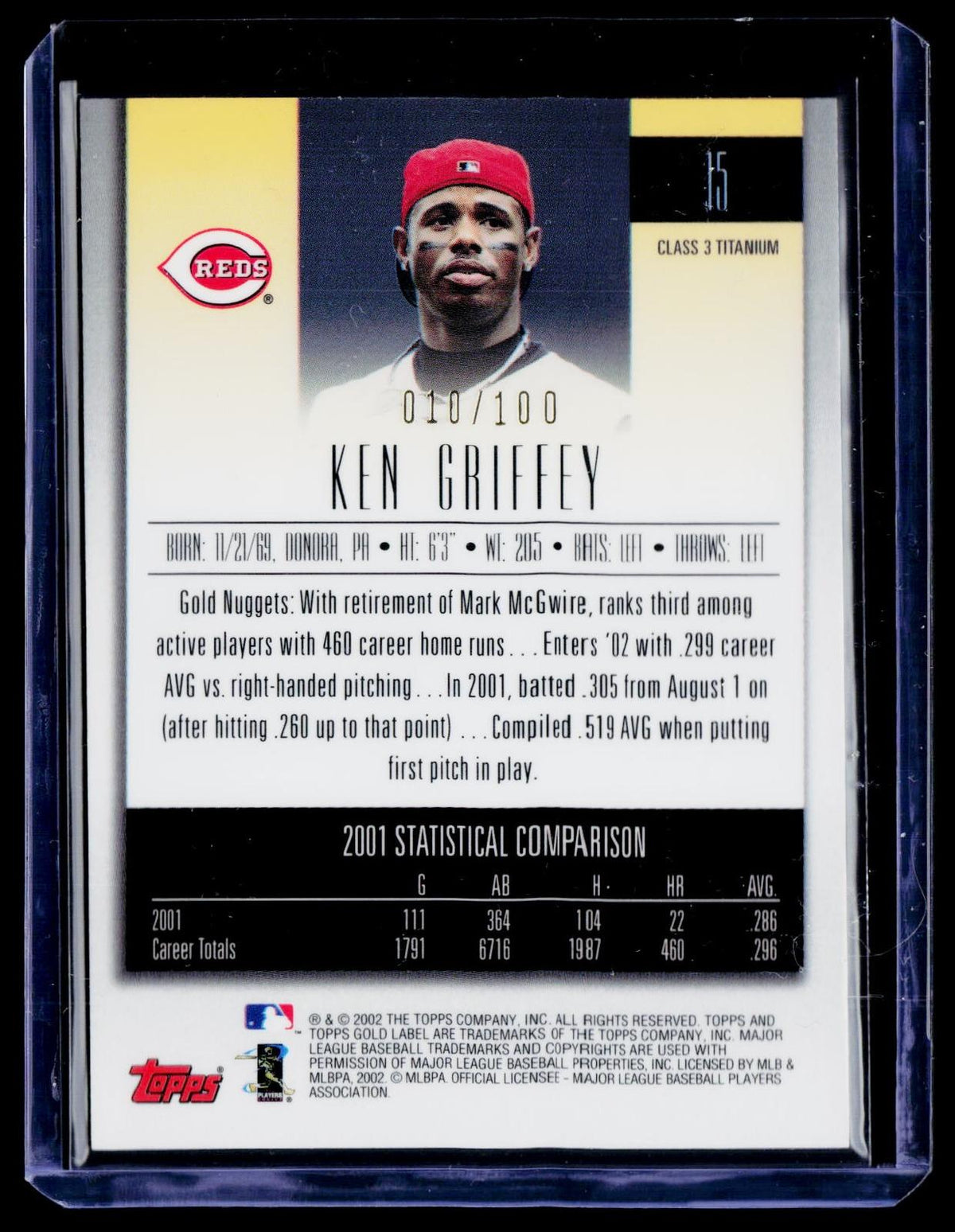 2002 Topps Gold Label #15 Ken Griffey Jr. #/100