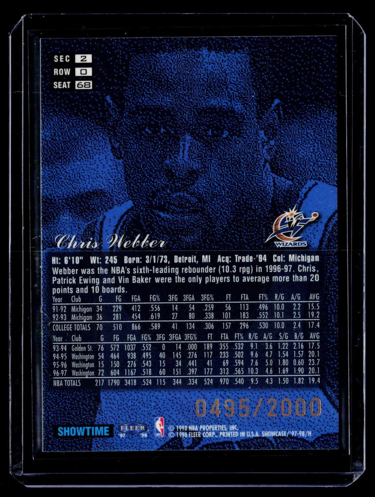 1997-98 Flair Showcase #68 Chris Webber Flair Showcase Row 0 #/2000