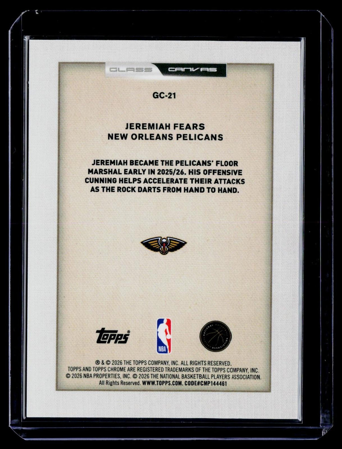 2025-26 Topps Chrome Update #GC-21 Jeremiah Fears Glass Canvas