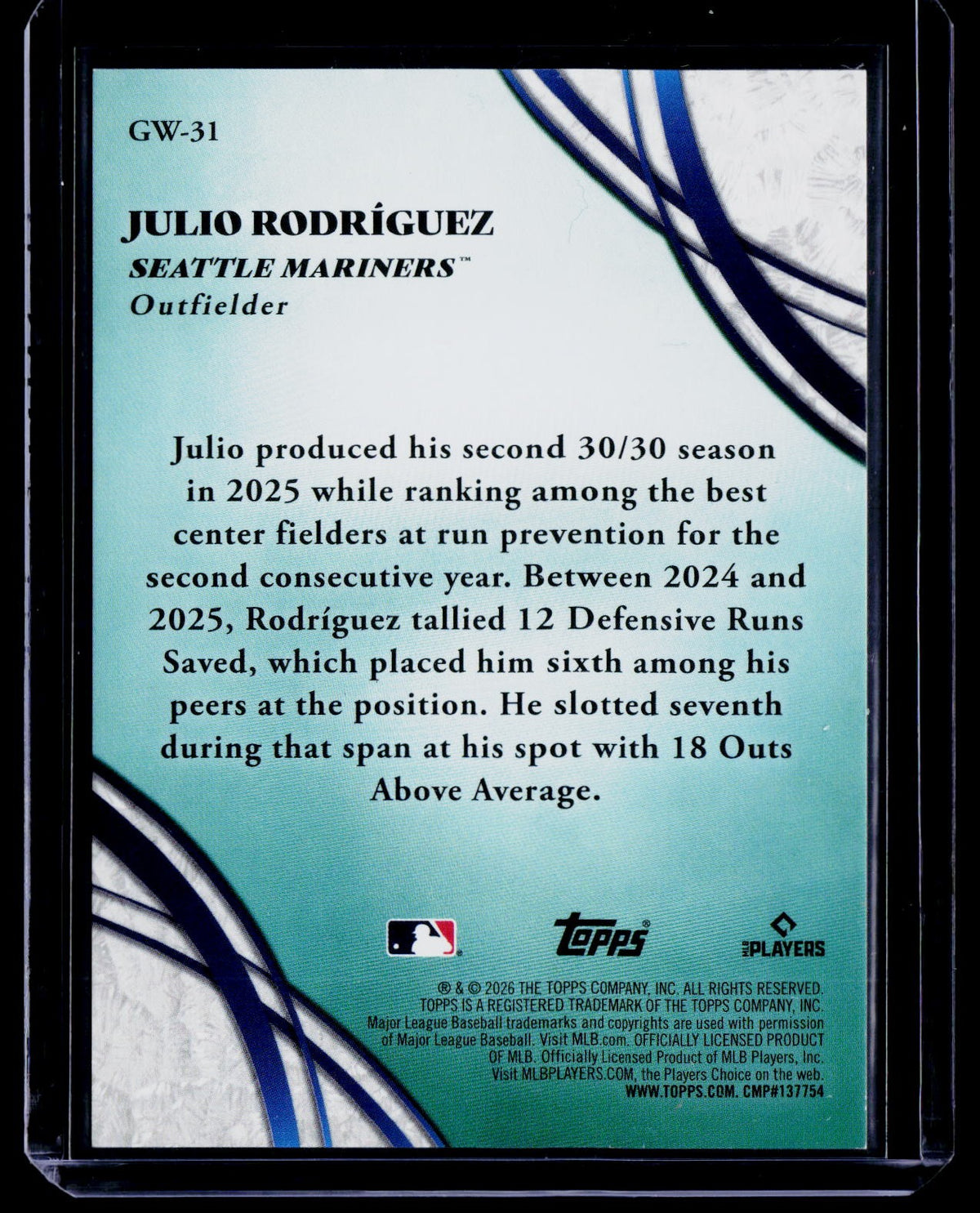 2026 Topps #GW-31 Julio Rodríguez Glove Work #/50