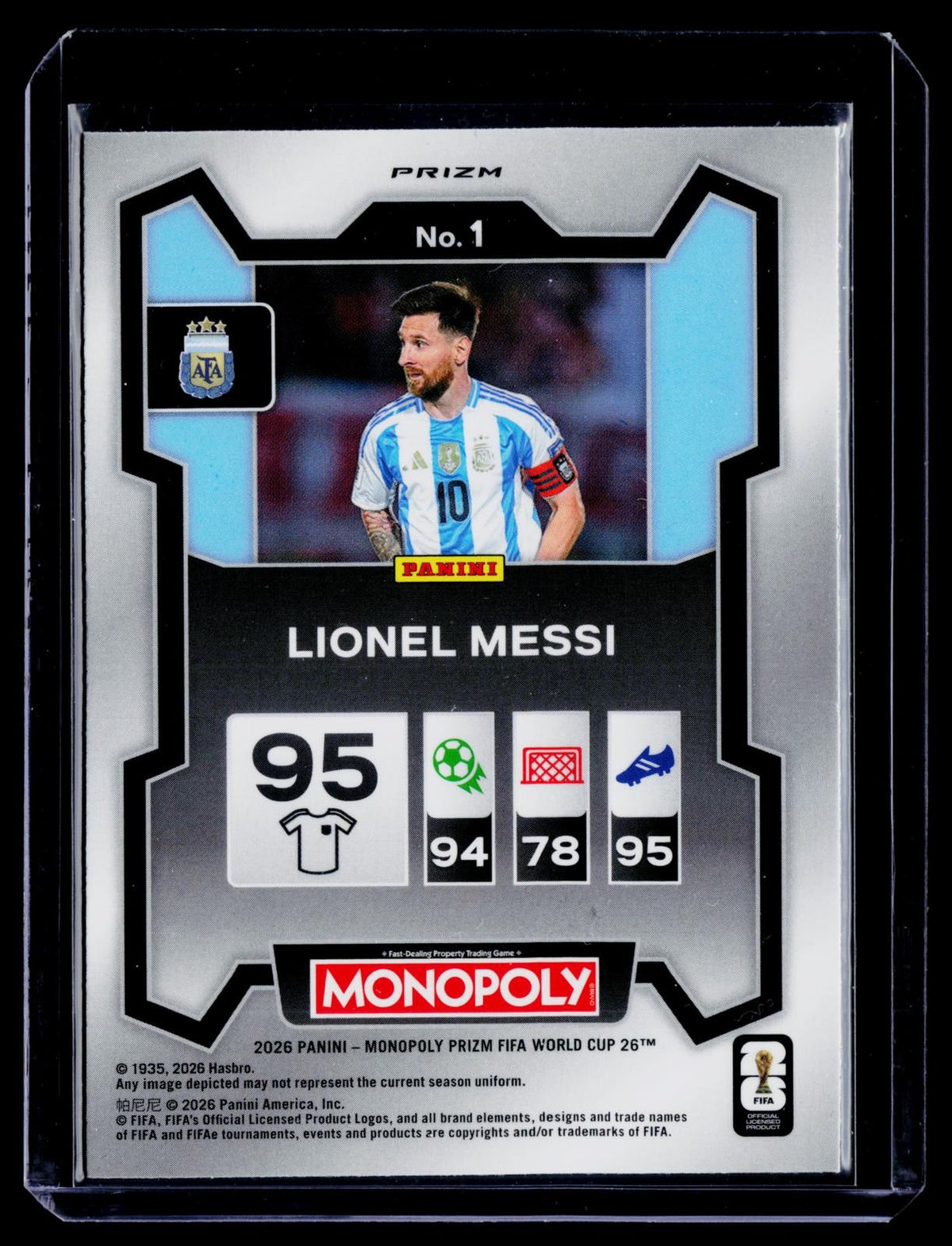 2026 Panini Prizm Monopoly FIFA World Cup #1 Lionel Messi Gold Cracked Ice Prizm
