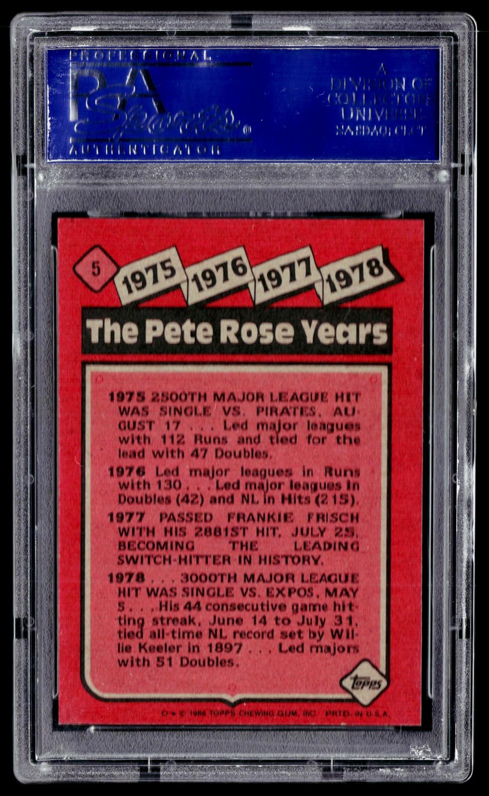 1986 Topps #5 The Pete Rose Years: 1975-1978 TPRY PSA 10