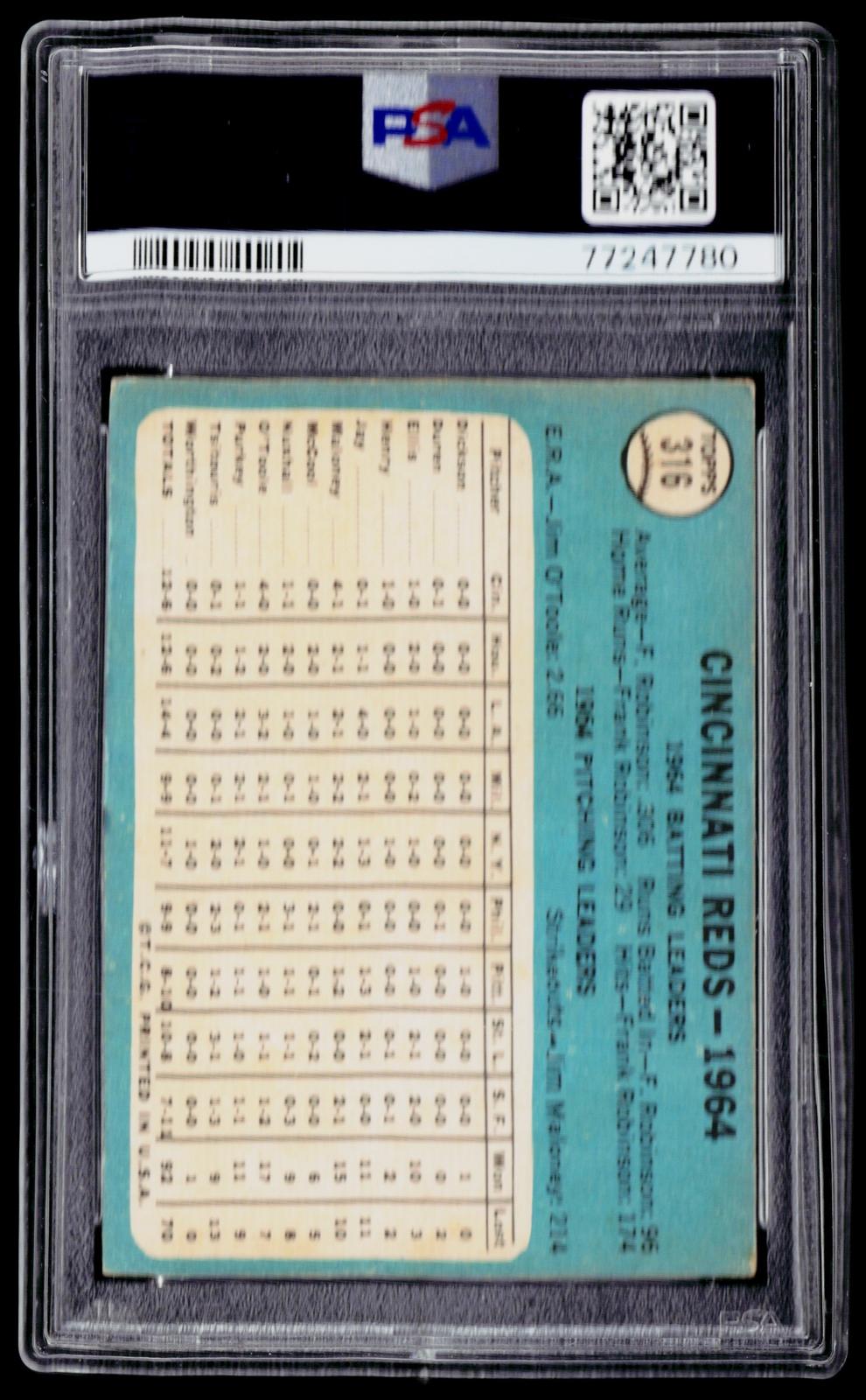 1965 Topps #316 Cincinnati Reds PSA Authentic Auto 10