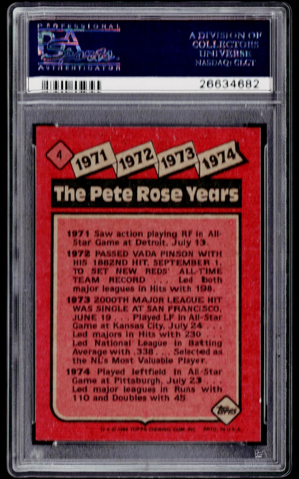 1986 Topps #4 The Pete Rose Years: 1971-1974 TPRY PSA 10