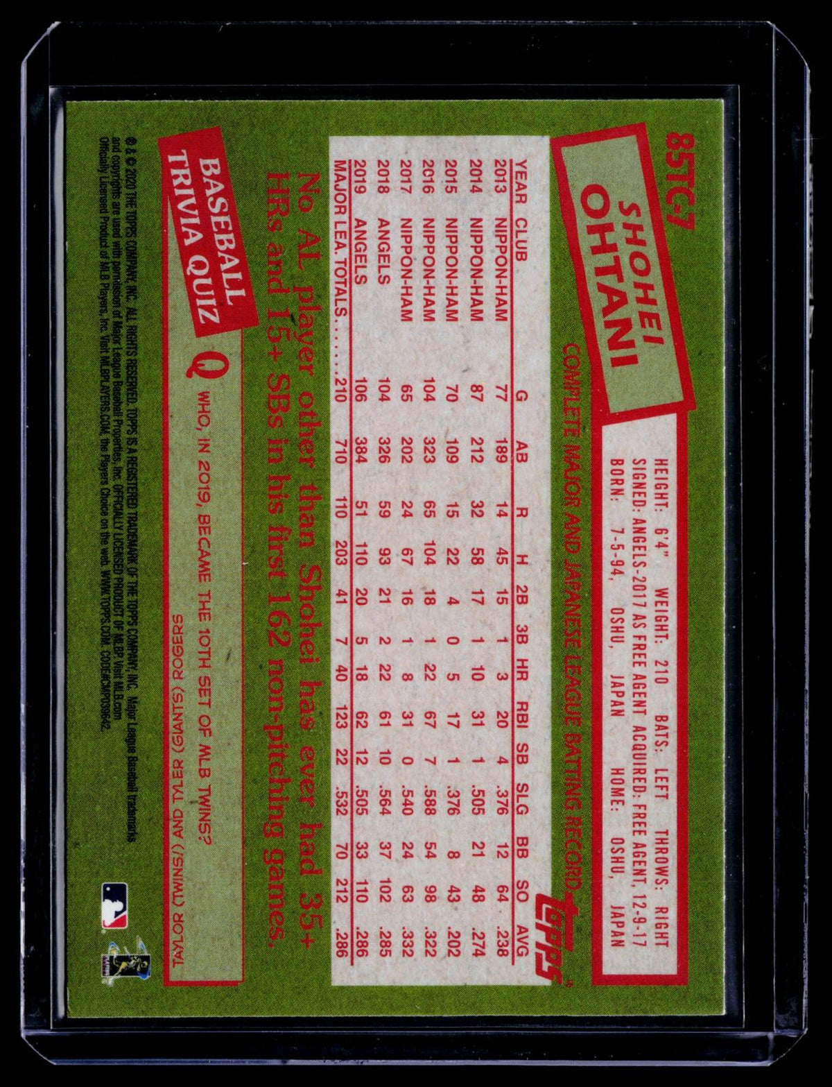 2020 Topps Chrome #85TC-7 Shohei Ohtani 1985 Topps Baseball 35th