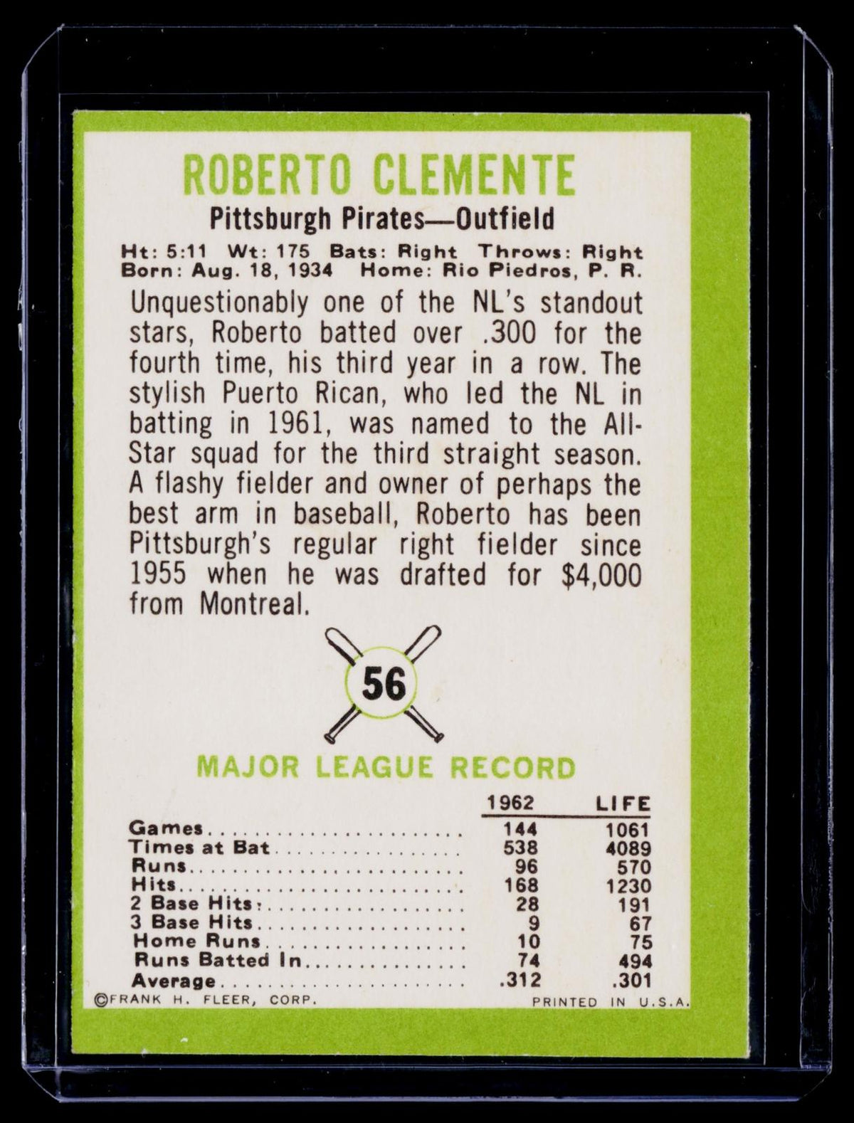 1963 Fleer #56 Roberto Clemente