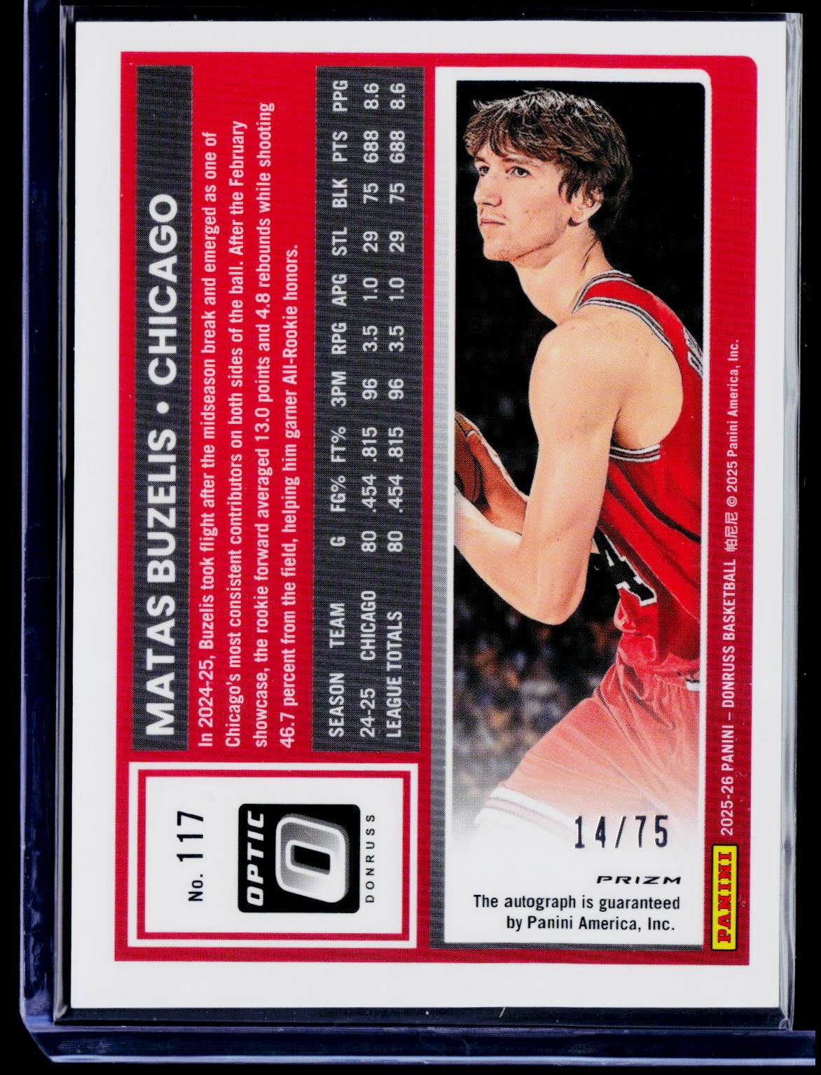 2025-26 Donruss #117 Matas Buzelis Base Optic Autographs Red #/75