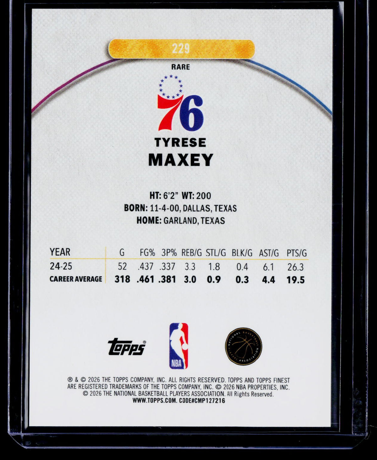 2025-26 Finest #229 Tyrese Maxey Green Refractor #/25