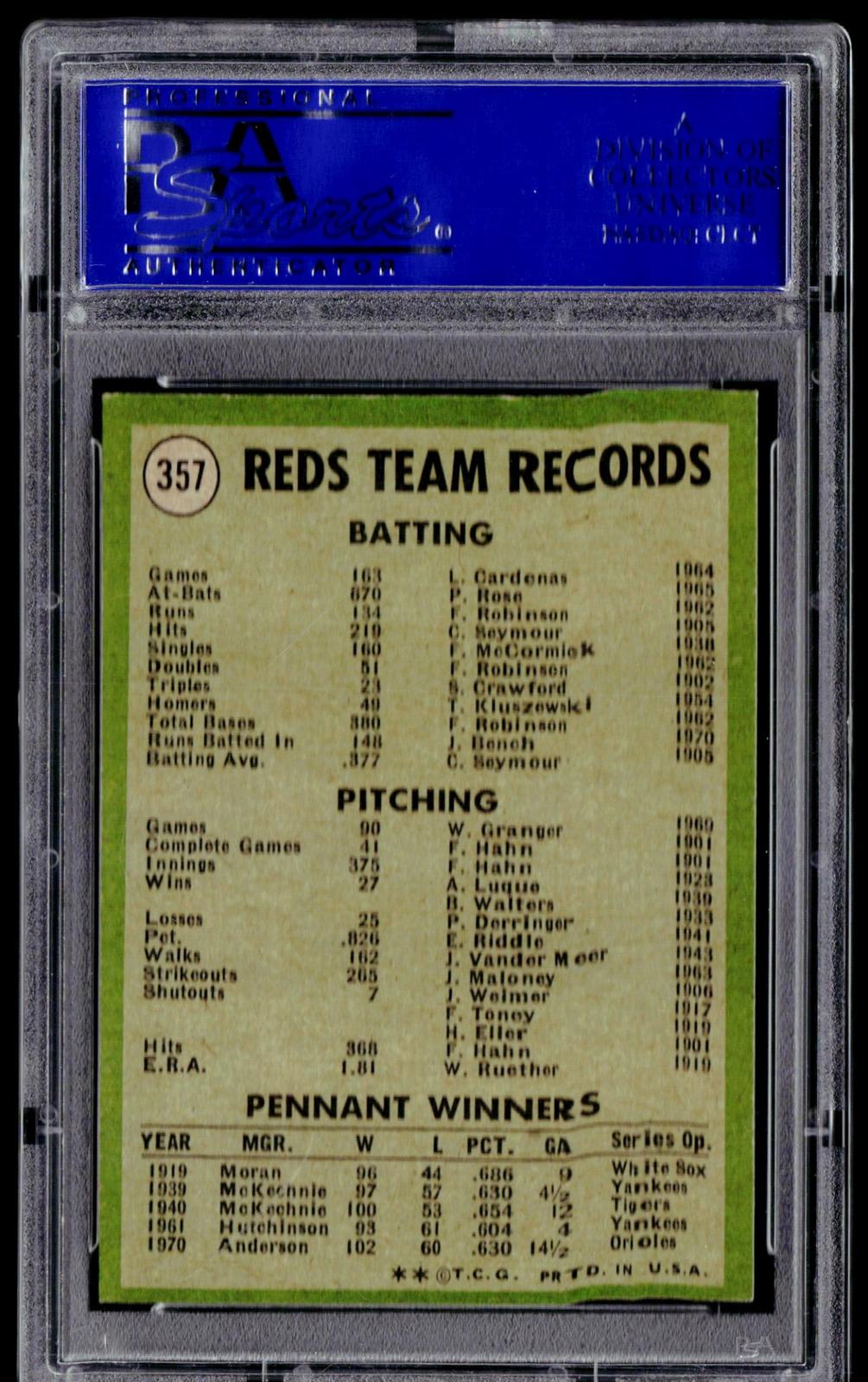 1971 Topps #357 Cincinnati Reds PSA 8