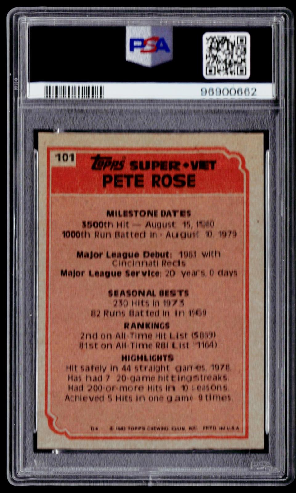 1983 Topps #101 Pete Rose PSA 9