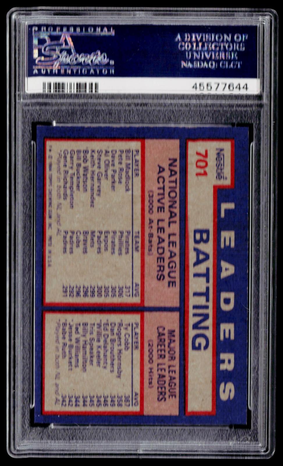 1984 Topps #701 NL Batting Leaders (Bill Madlock/Pete Rose/Dave Parker) PSA 10