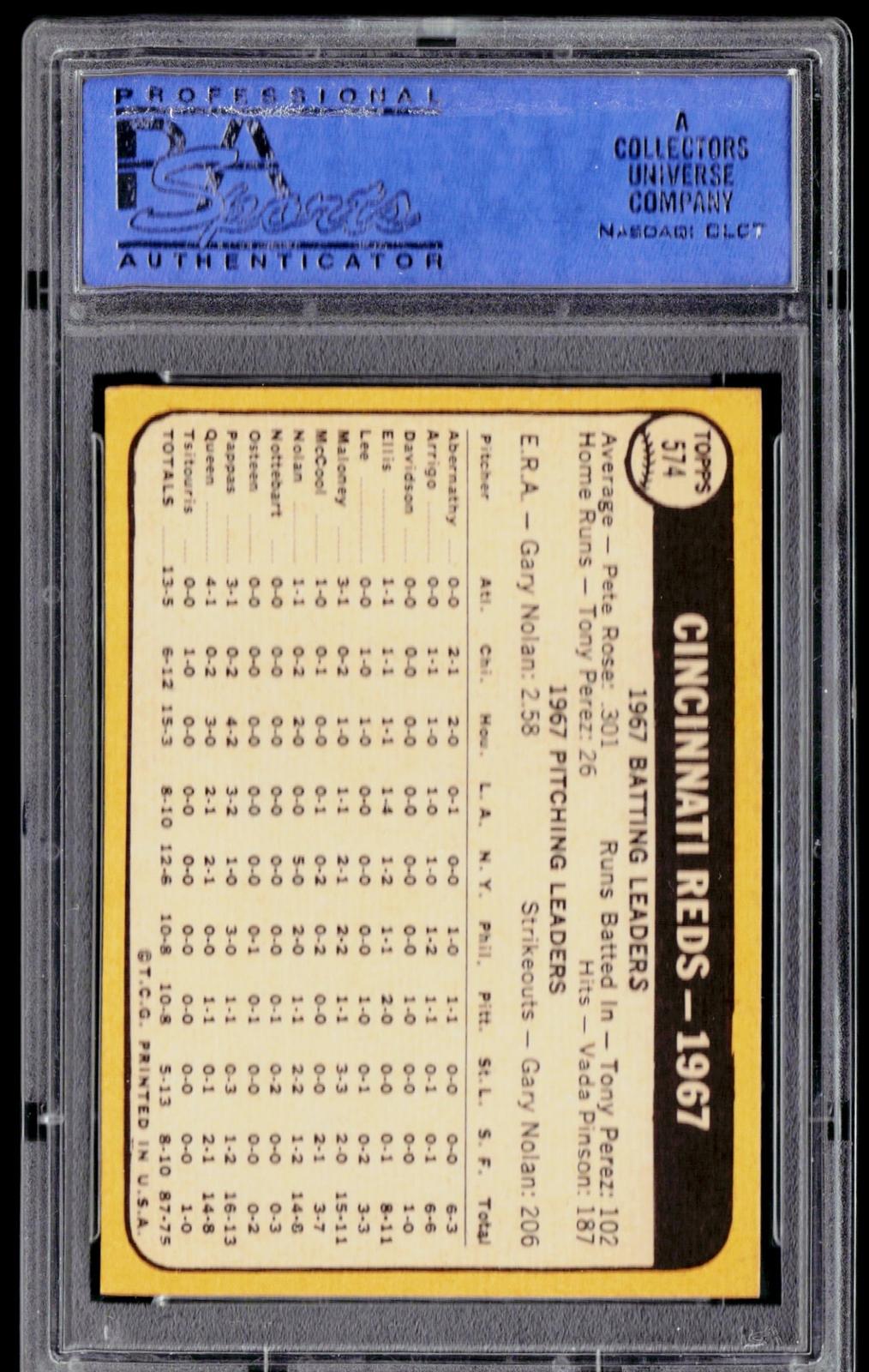 1968 Topps #574 Cincinnati Reds PSA 8