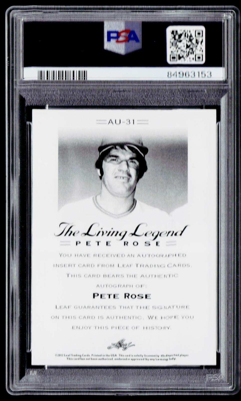 2012 Leaf Pete Rose The Living Legend #AU-31 Pete Rose Autographs PSA 8