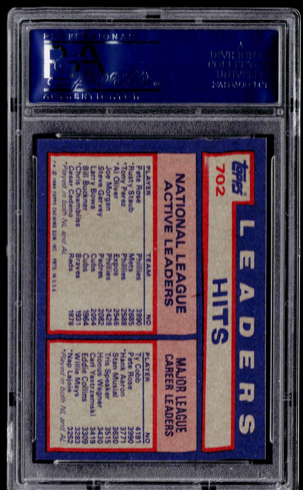 1984 Topps #702 NL Active Career Hitters(Pete Rose/Rusty Staub/Tony Perez) PSA 9