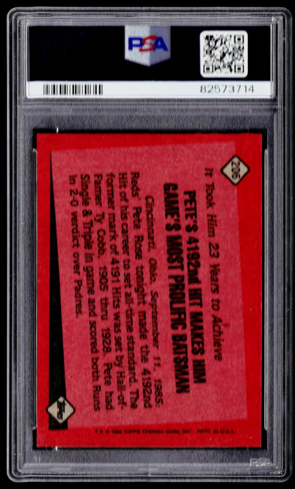 1986 Topps #206 Pete Rose PSA 8
