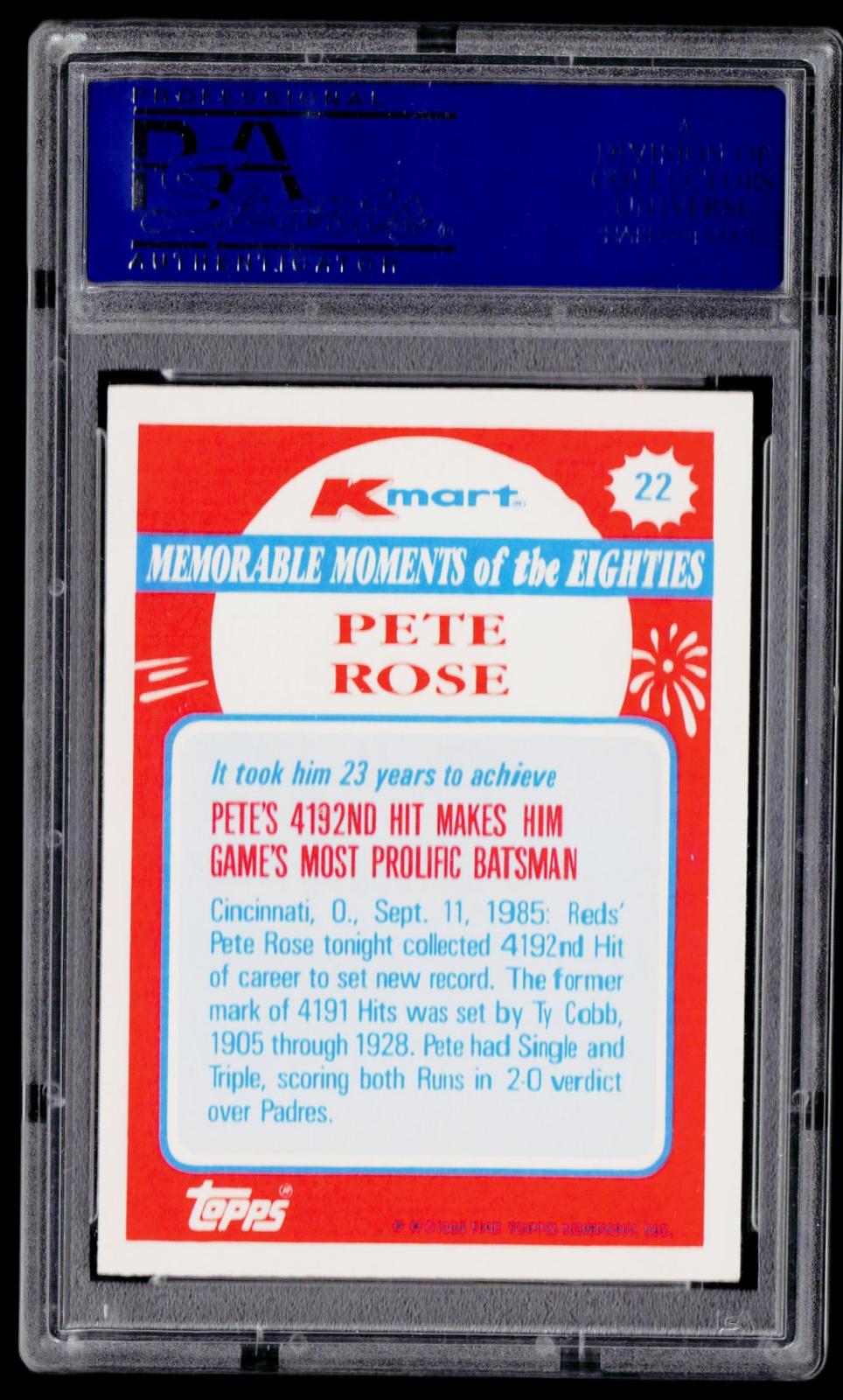 1988 Topps Kmart Memorable Moments #22 Pete Rose PSA 10