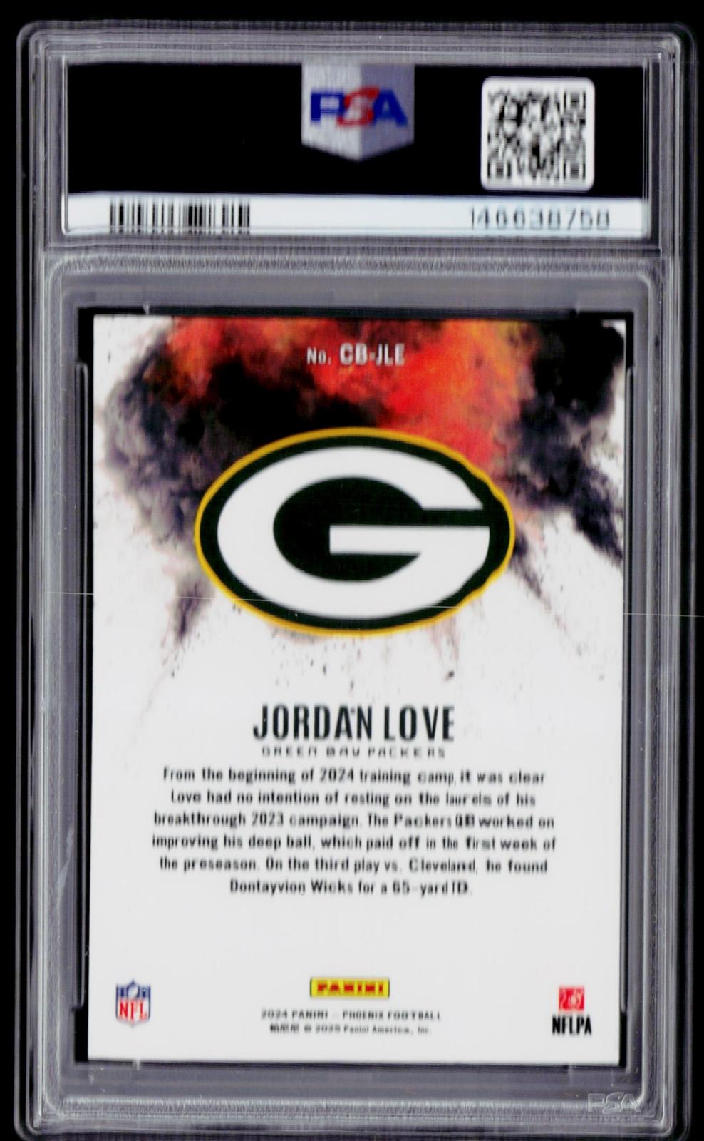 2024 Panini Phoenix #CB-JLE Jordan Love Color Blast PSA 10