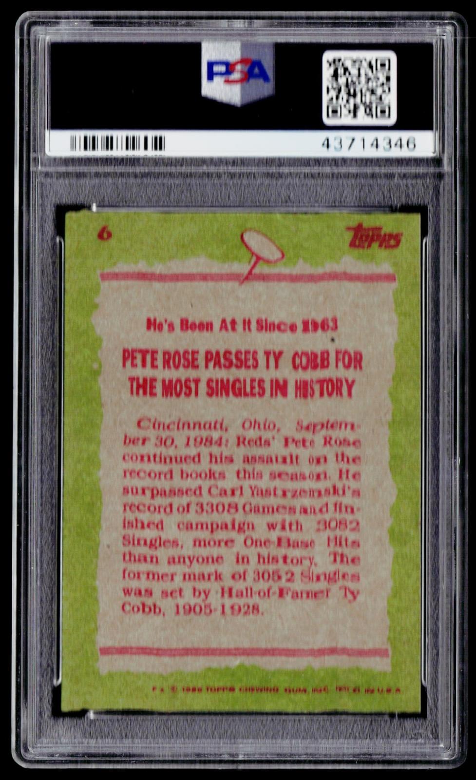 1985 Topps #6 Pete Rose PSA 9