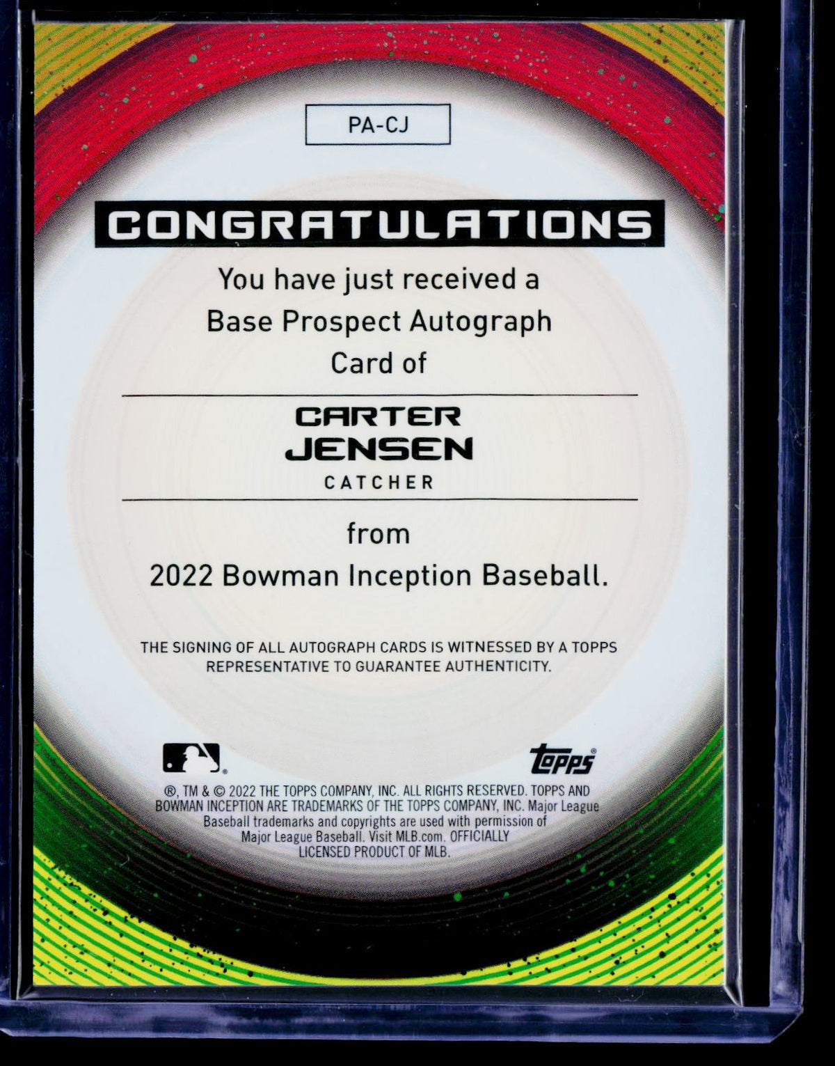 2022 Bowman Inception #PA-CJ Carter Jensen Auto