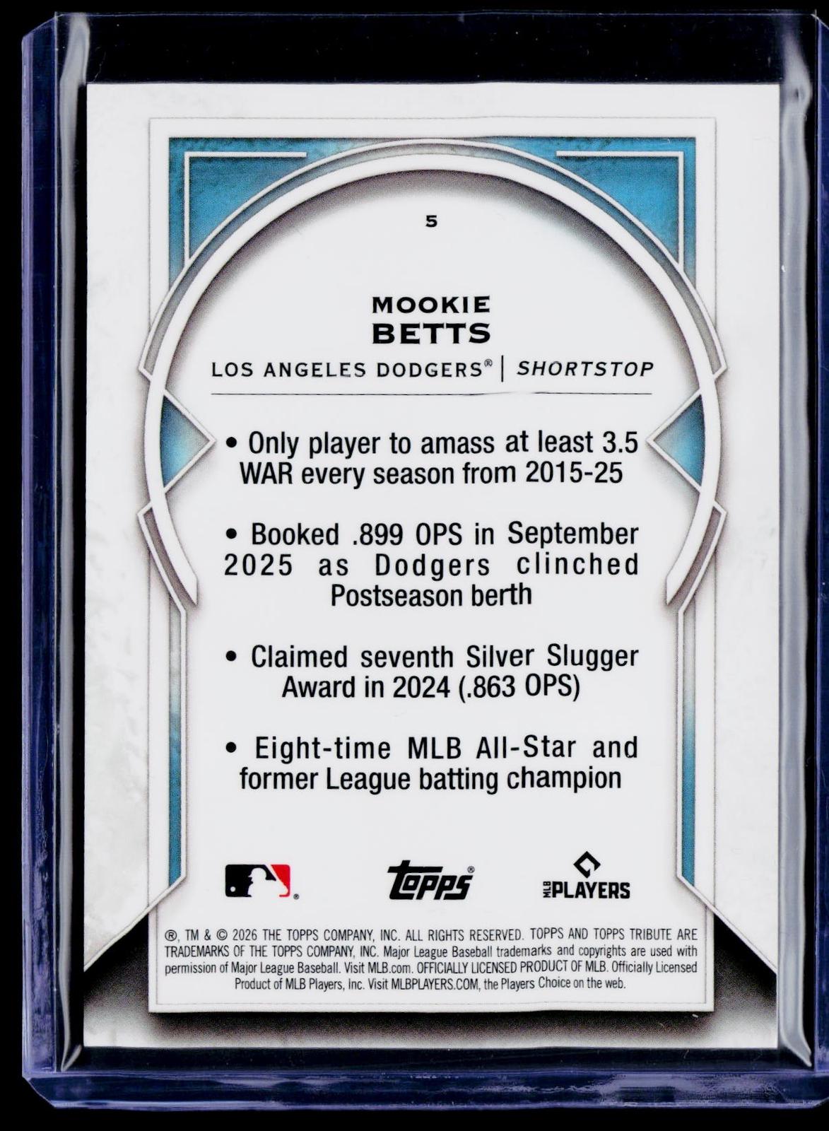 2026 Topps Tribute #5 Mookie Betts Gold #/50