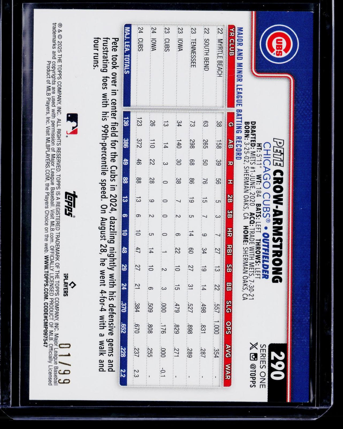 2025 Topps #290 Pete Crow-Armstrong Green Holo Foil #/99