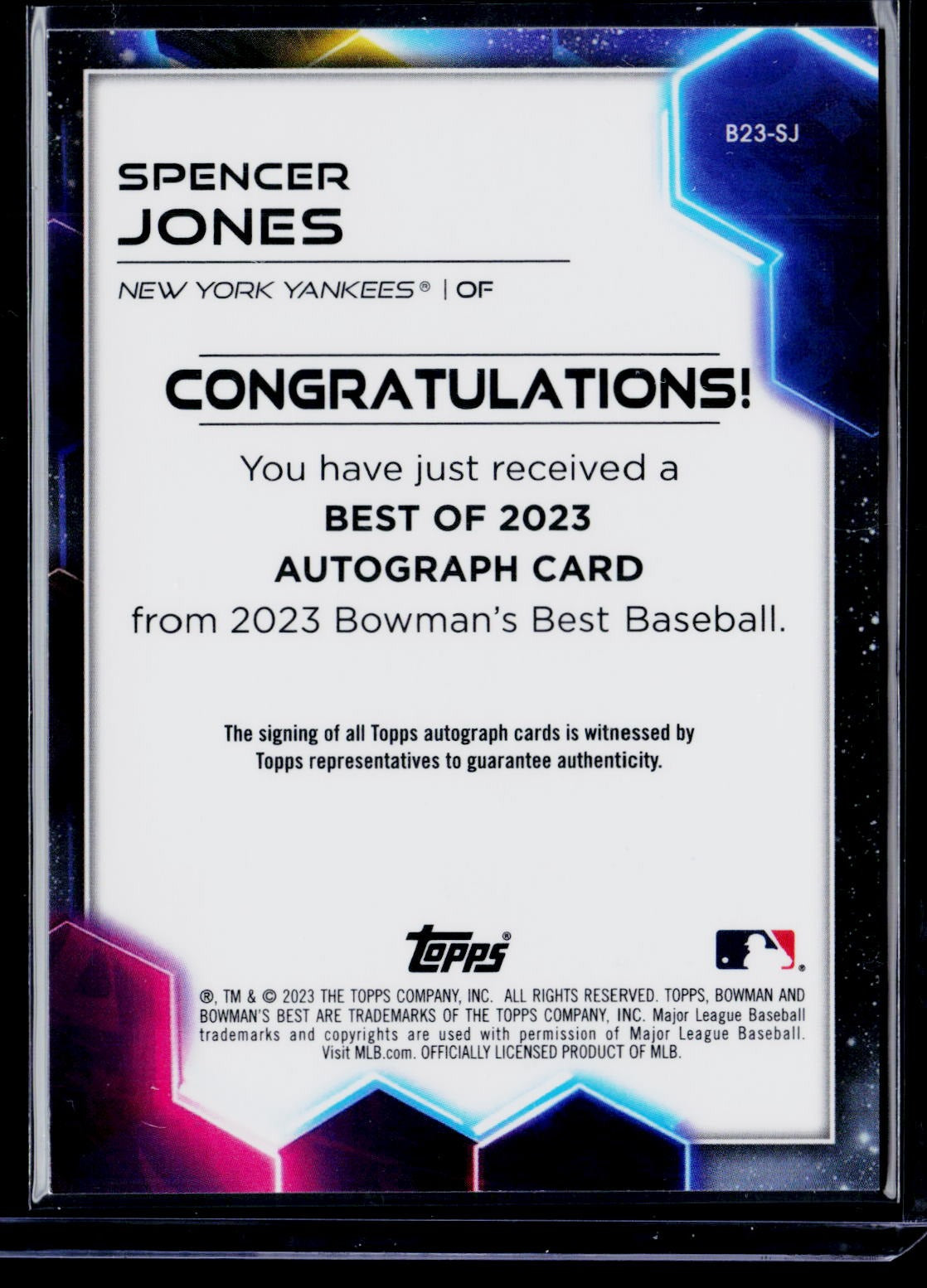 2023 Bowman's Best #B23-SJ Spencer Jones Best of 2023 Autographs
