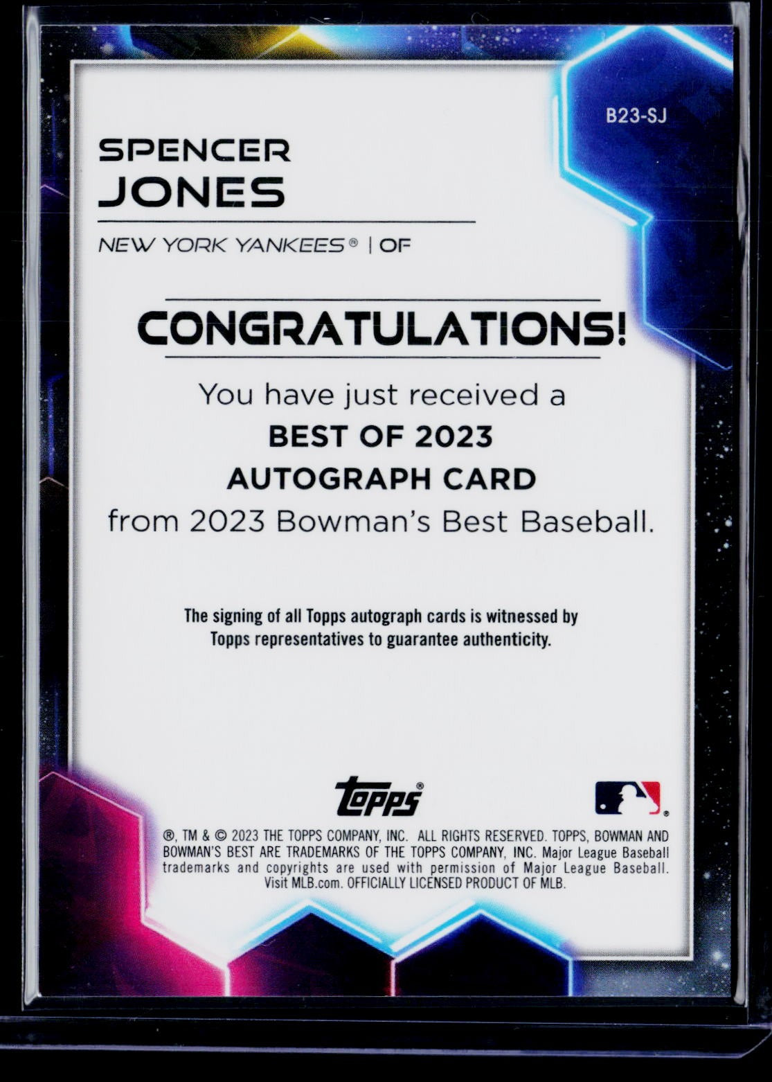 2023 Bowman's Best #B23-SJ Spencer Jones Best of 2023 Autographs