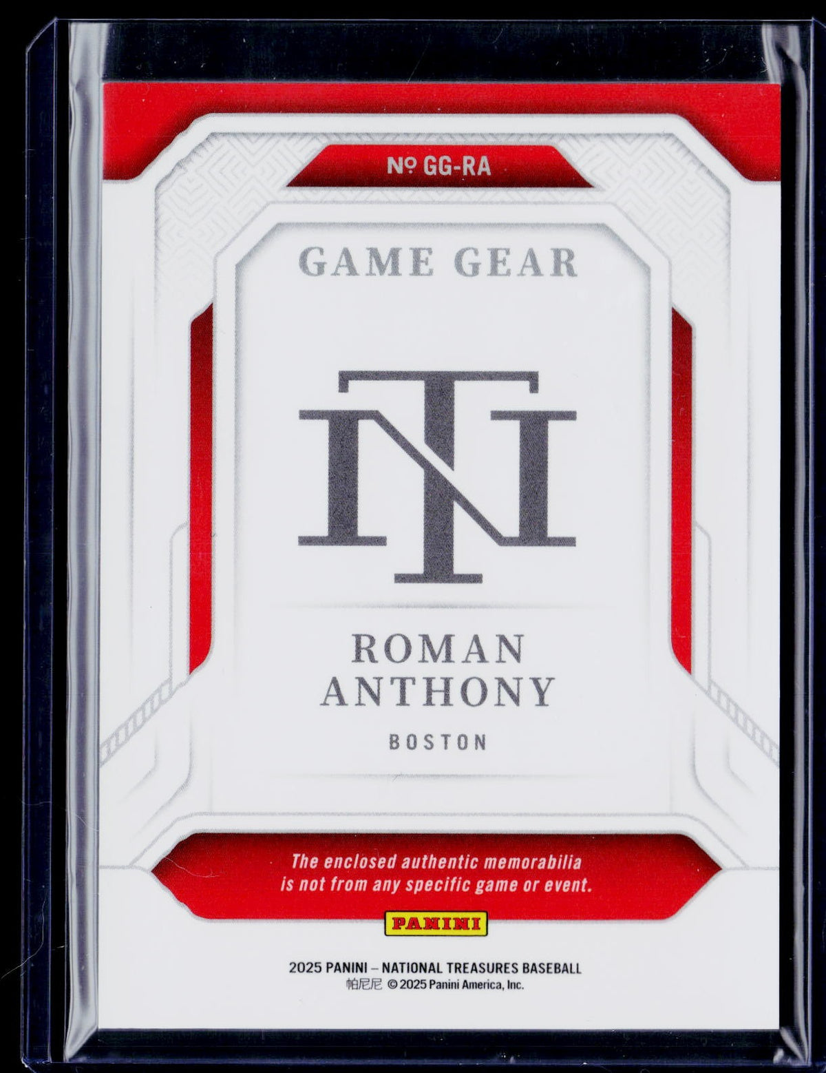 2025 Panini National Treasures #GG-RA Roman Anthony Game Gear Swatches Trio #/49