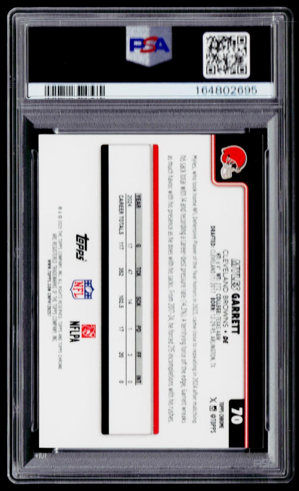 2025 Topps Chrome #70 Myles Garrett Yellow Wave Refractor PSA 9 #/275