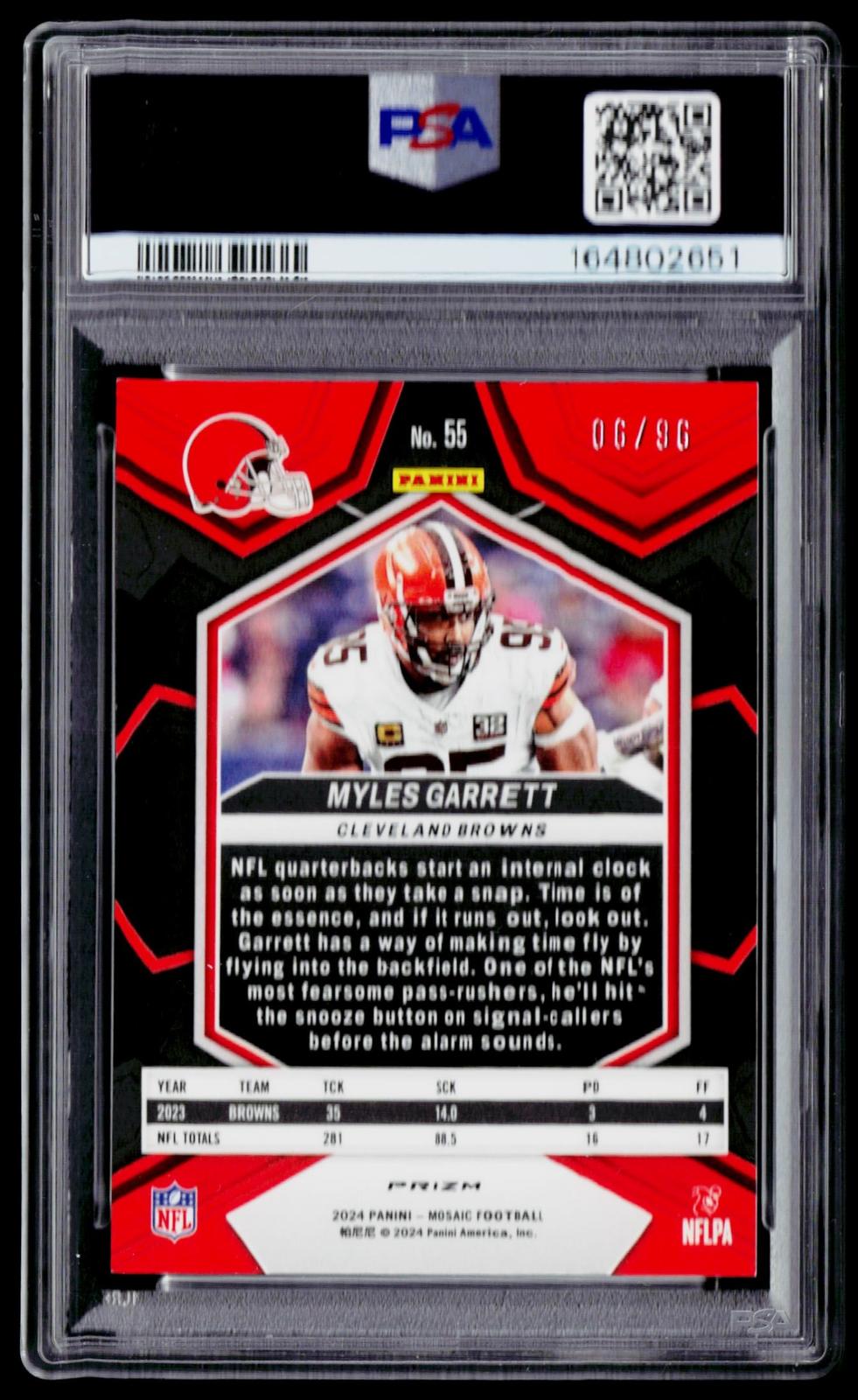 2024 Panini Mosaic #55 Myles Garrett Blue Sparkle PSA 9 #/96