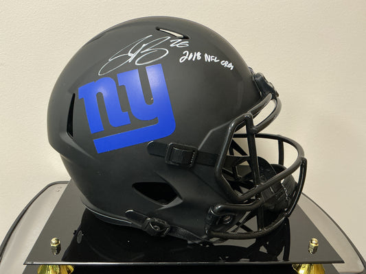 Saquon Barkley Autographed Replica Giants Helmet w/ Inscription (2018 OROY)(BAS COA)