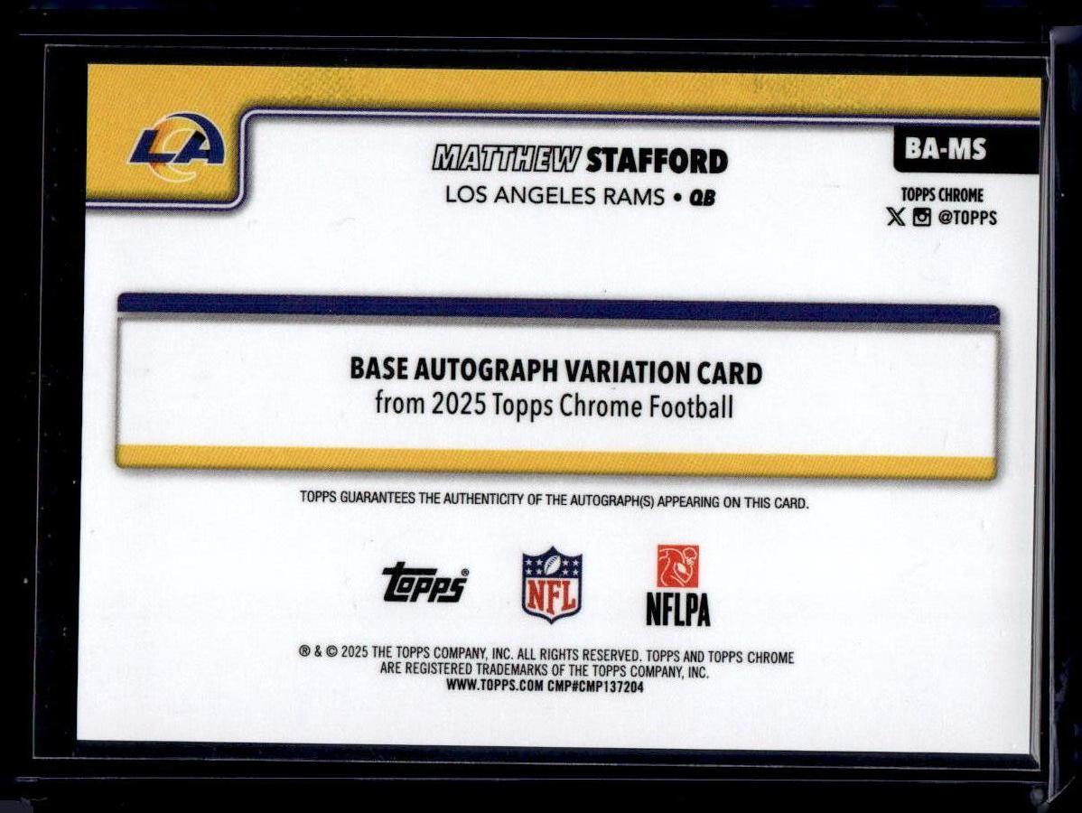 2025 Topps Chrome #169 Matthew Stafford Blue Wave Refractor Autographed /150