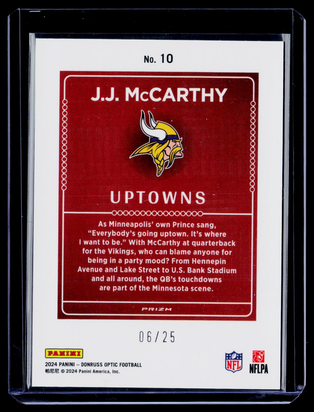 2024 Donruss Optic #10 J.J. McCarthy Uptowns White Pandora #/25