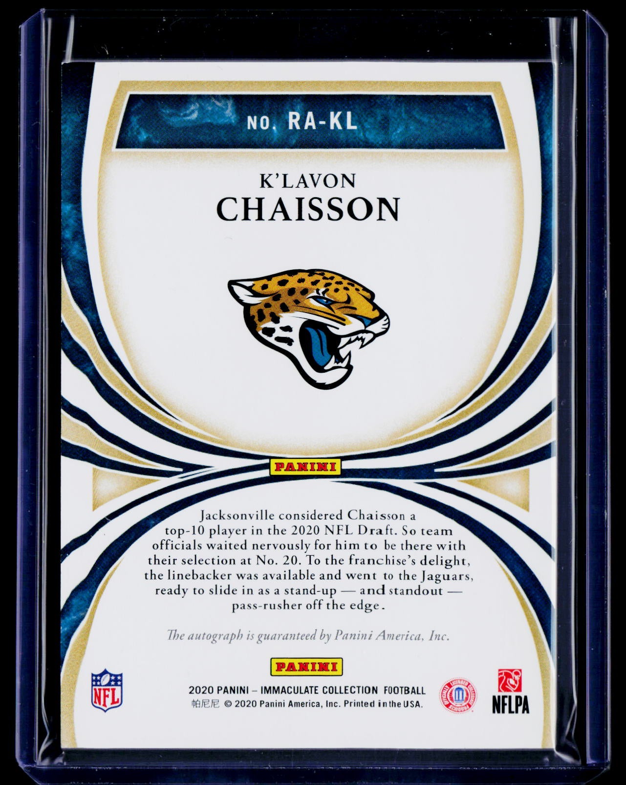 2020 Panini Immaculate Collection #RA-KL K'Lavon Chaisson Rookie Autographs #/99