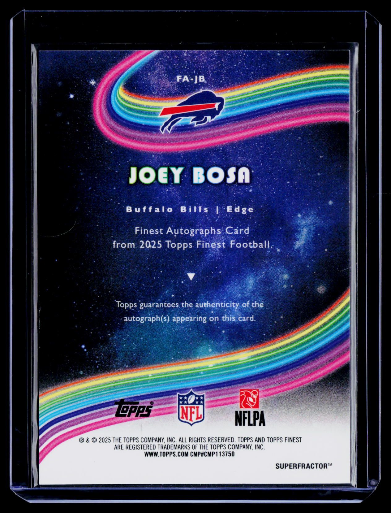 2025 Finest #FA-JB Joey Bosa Finest Autographs Gold Vinyl 1/1