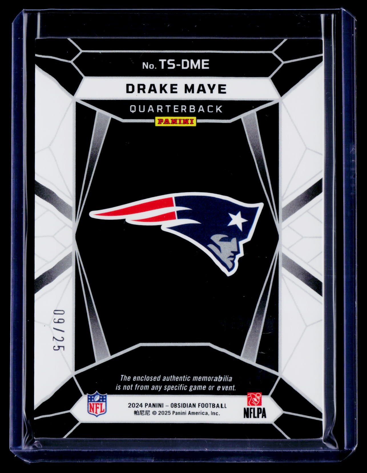 2024 Panini Obsidian #TS-DME Drake Maye Trifecta Swatches Blue #/25