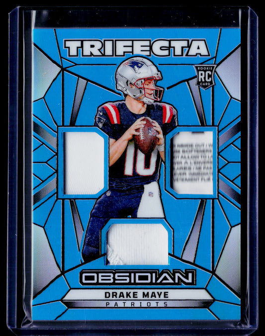 2024 Panini Obsidian #TS-DME Drake Maye Trifecta Swatches Blue #/25