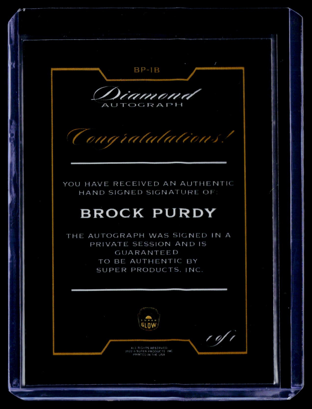 2022 Brock Perdy Dimond Autographs #BP-1B SuperGlow 1/1
