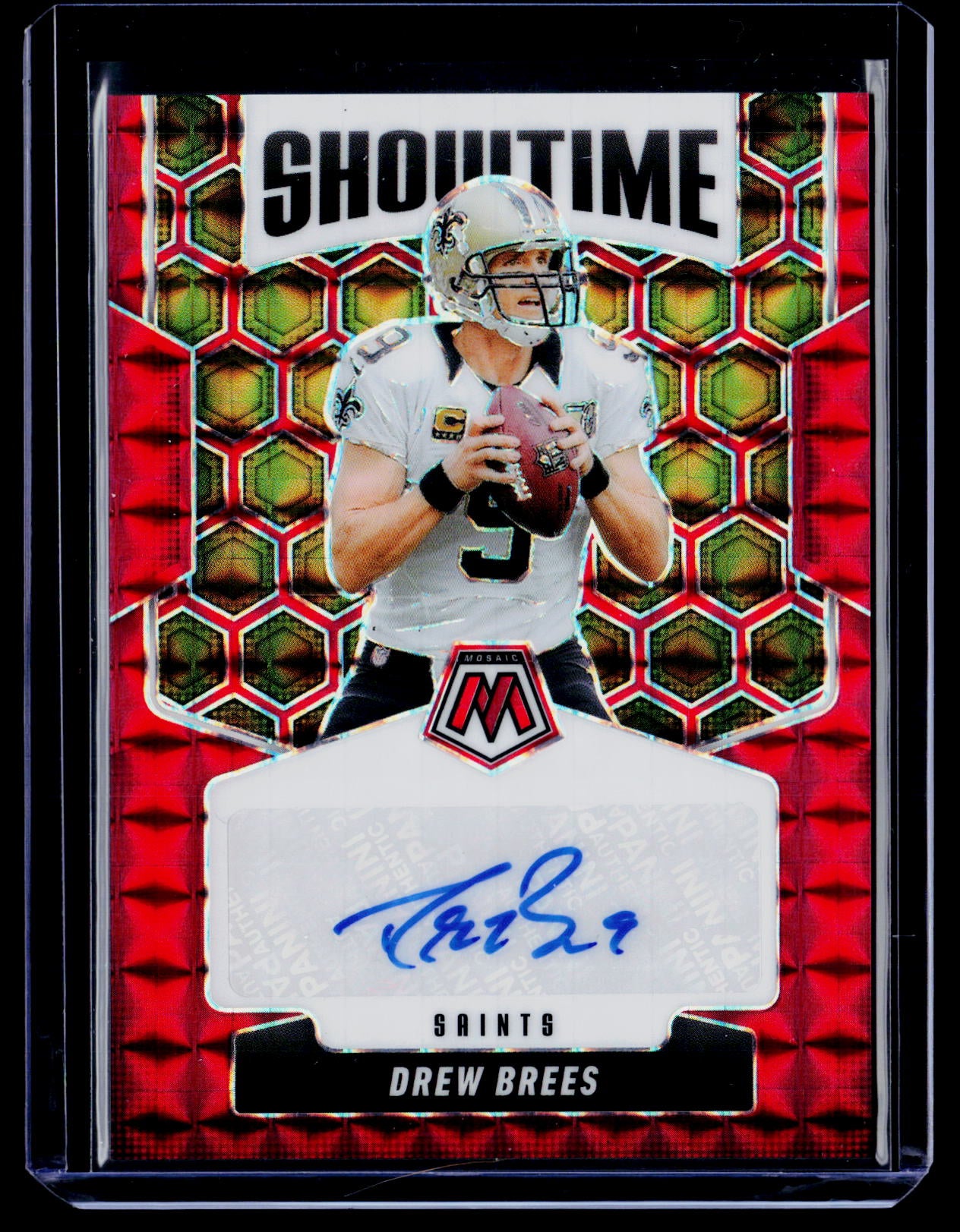 2025 Panini Mosaic #SOS-DBR Drew Brees Showtime Signatures Red #/199